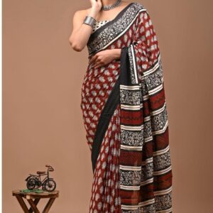 Printed Pure Cotton Mulmul Saree With Blouse
