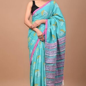 Printed Pure Cotton Mulmul Saree With Blouse
