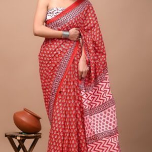 Printed Pure Cotton Mulmul Saree With Blouse