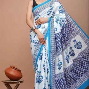 Printed Pure Cotton Mulmul Saree With Blouse