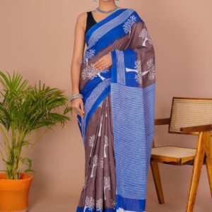 Printed Pure Cotton Mulmul Saree With Blouse