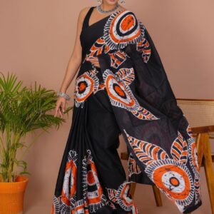 Printed Pure Cotton Mulmul Saree With Blouse