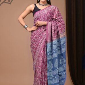 Printed Pure Cotton Mulmul Saree With Blouse