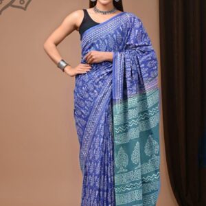 Printed Pure Cotton Mulmul Saree With Blouse